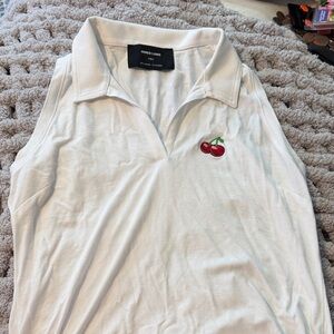 Jared Lang White Muscle Tee with Cherry Embroidery